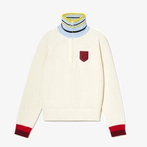 Women’s Lacoste x Goop Ribbed Wool Zip Sweater, Size 34